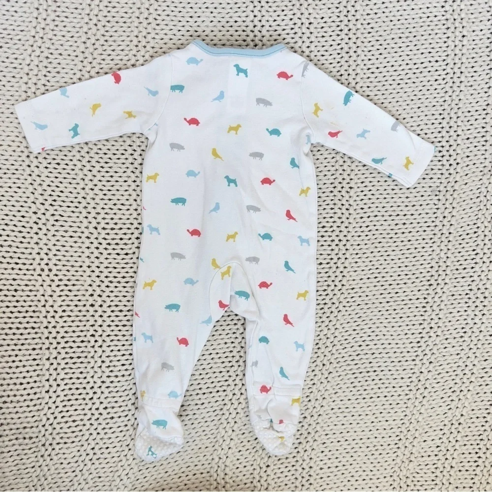 Baby Boden White and Blue Animal Footie One Piece with Zipper Size 3-6 Months